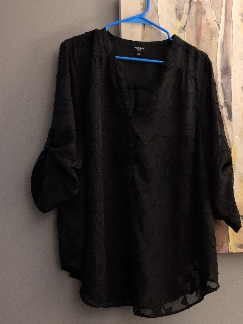 torrid Black Textured V-Neck Peasant Blouse Size 3